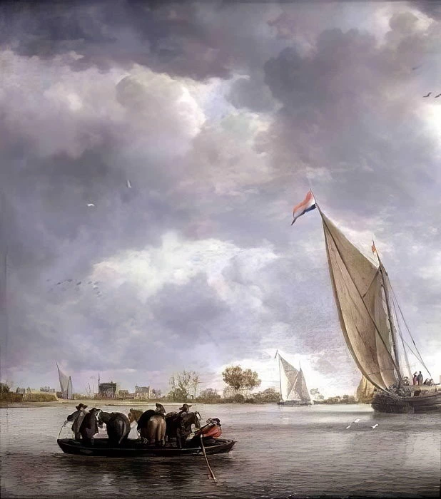 Barche a vela davanti a una città - Collezioni di pittura dello Stato bavarese